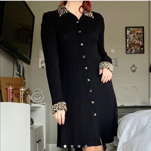 black + leopard print dress - Picture 1 of 4